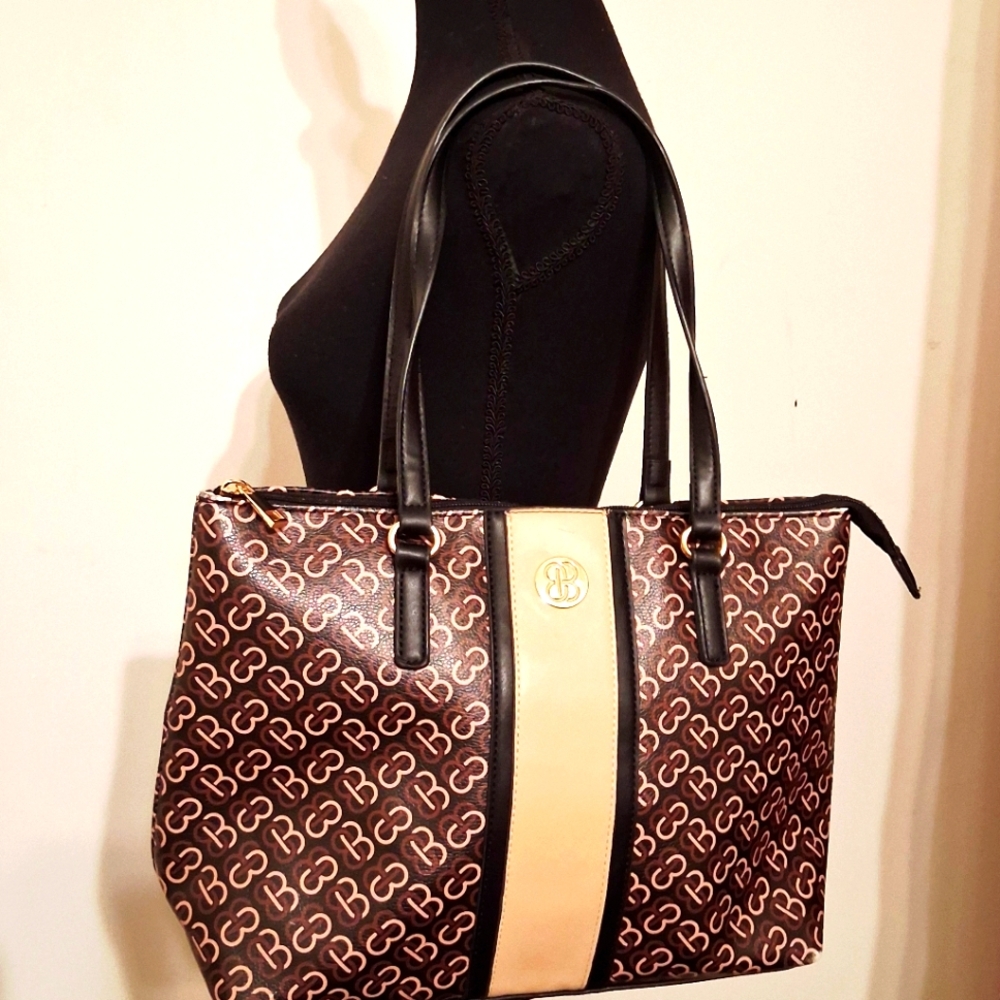Stylish Brown and Tan Satchel Man Made Material - Picture 9 of 10